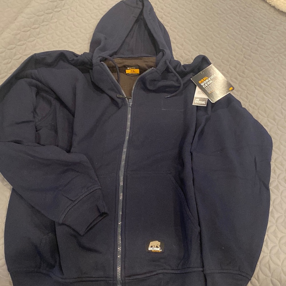 Berne Workwear Mens Jacket  Hooded Full Zip Front Pockets XL